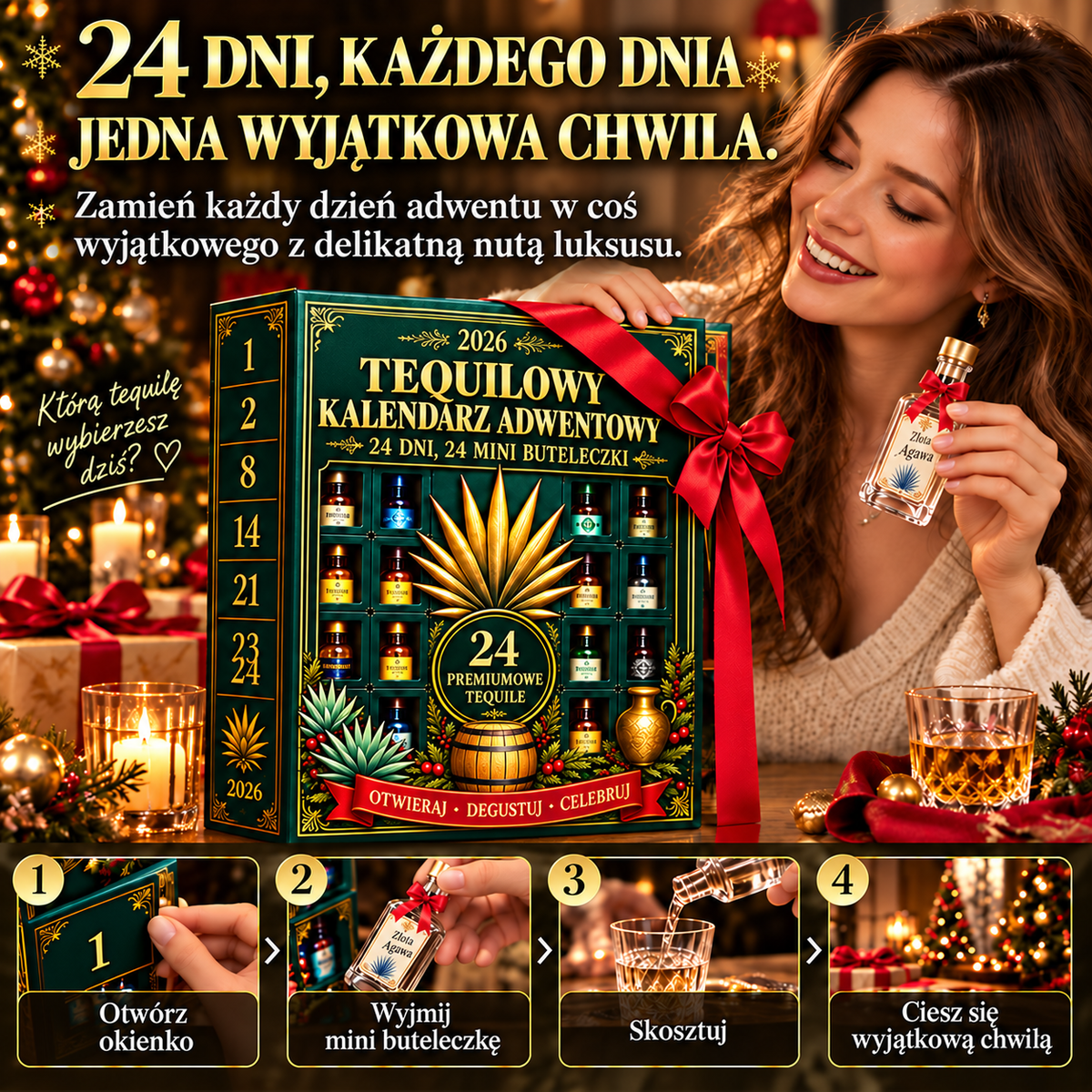 BILLHOL® 🎄 Ekskluzywny kalendarz adwentowy – 24 dni, 24 mini buteleczki w stylu tequili i 24 wyjątkowe świąteczne niespodzianki! 🥃✨