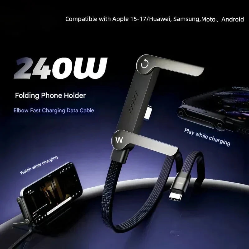 BUY 1 GET 1 FREE!⚡Official Authorized | MFi-Certified Cables🔥 2-in-1 Cable 240W Fast Charging with Phone Stand